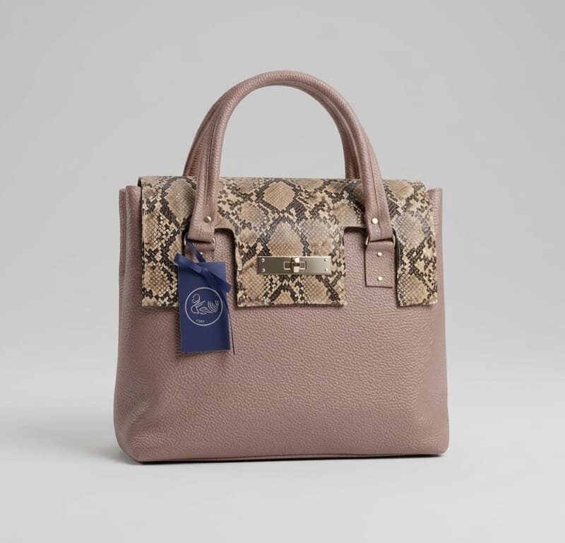 Mauve Snake-Flap Satchel