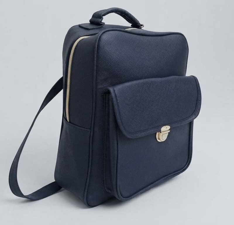 Navy Saffiano Flap Backpack