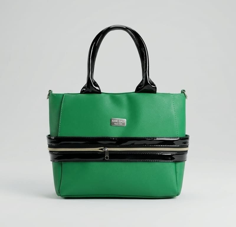 Emerald & Patent Stripe Satchel