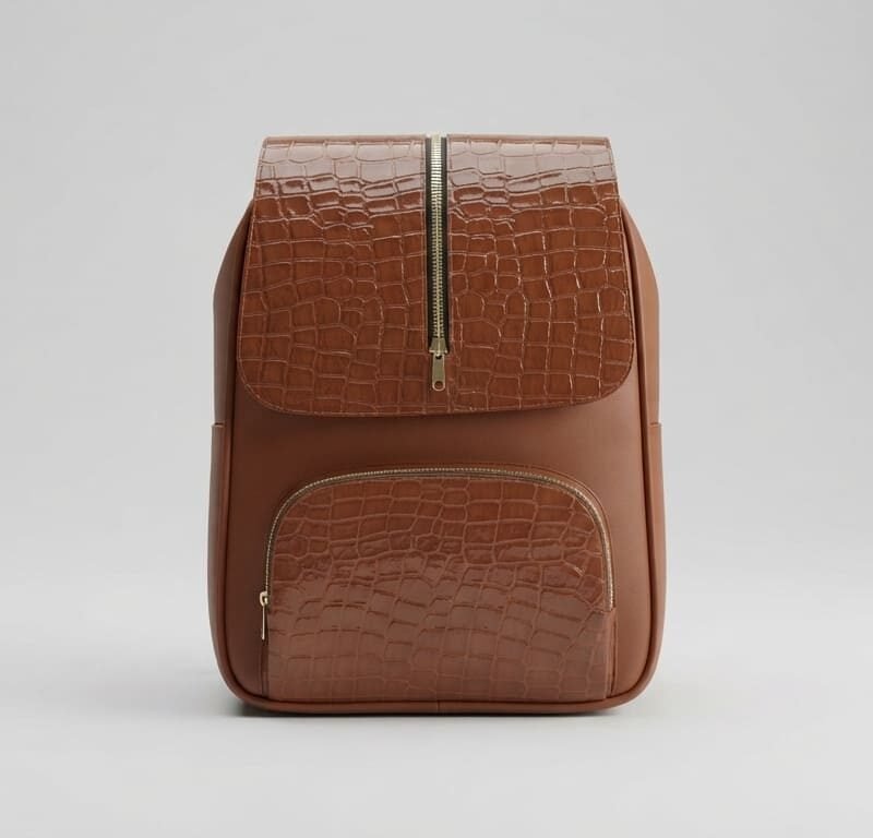 Cognac Croc Flap Backpack