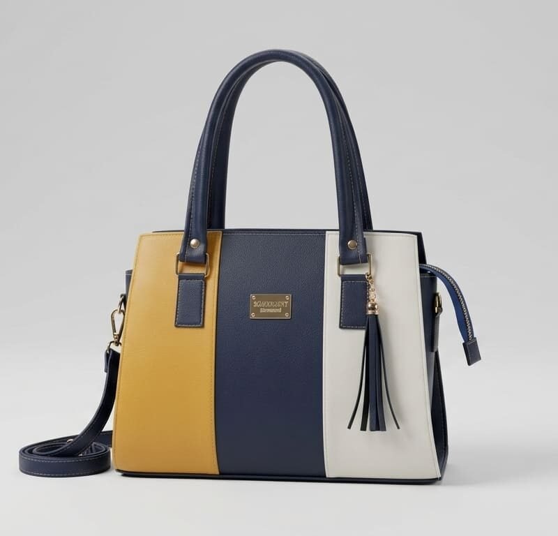 bolso Navy Mustard & White Tricolor Satchel