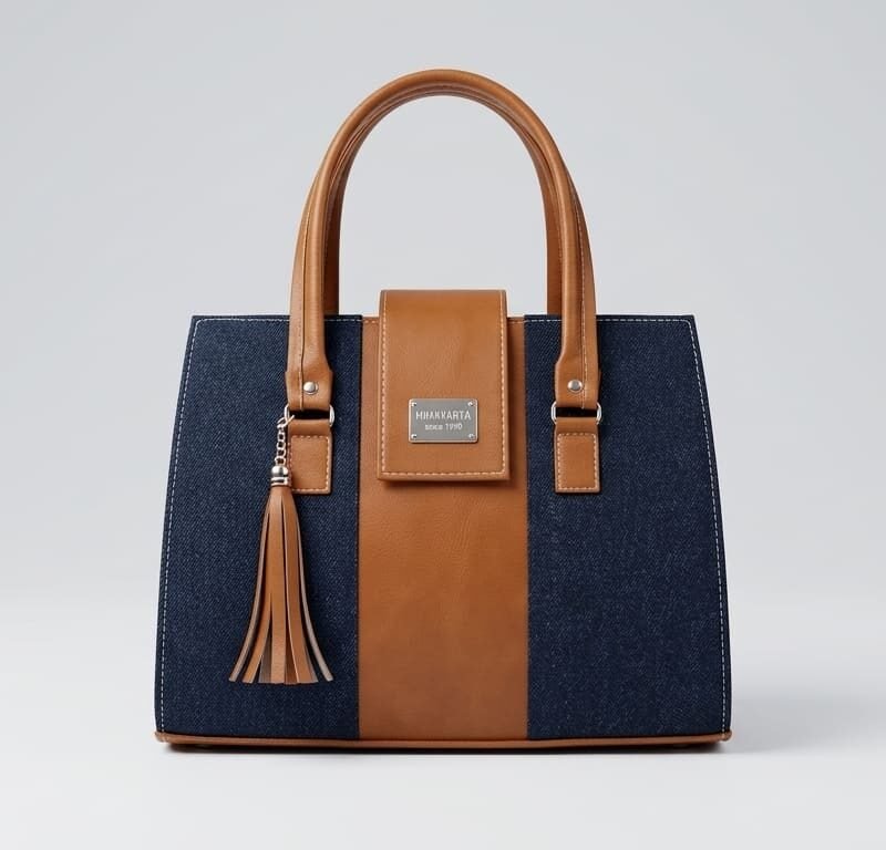 bolso Caramel Center-Stripe Denim Tote