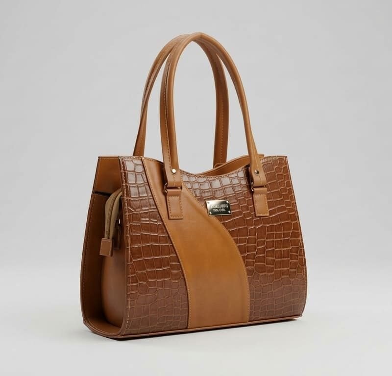BOLSO Tan Croc Embossed Handbag