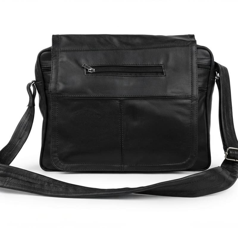 Black Leather Flap Messenger Bag