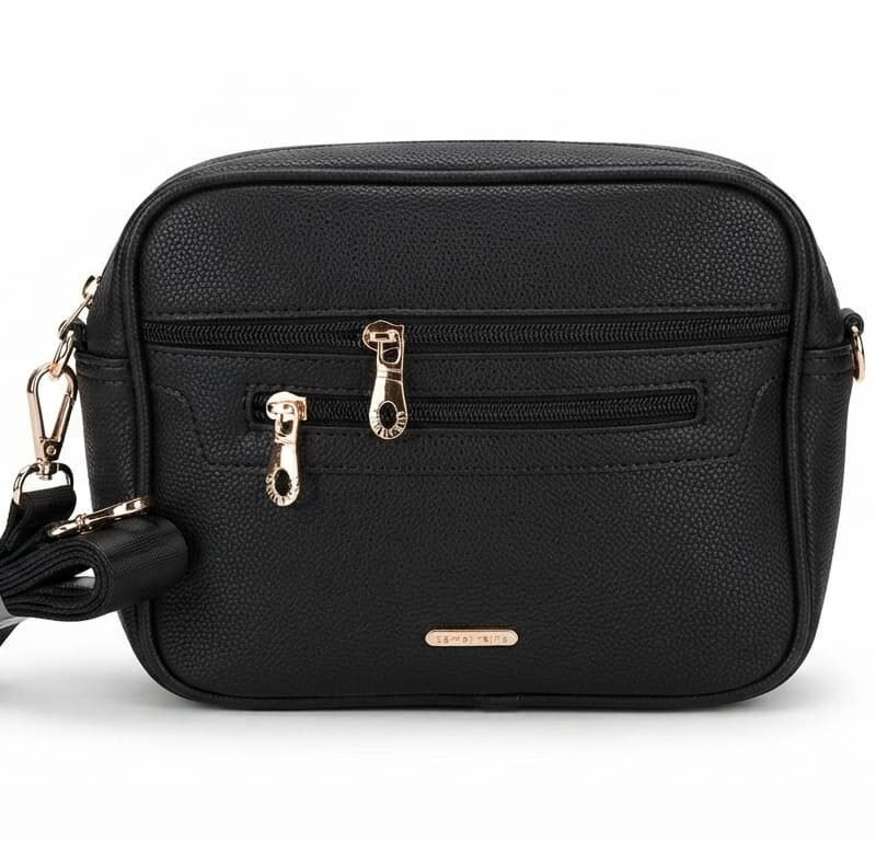 Onyx Black Multi-Zipper Crossbody Bag